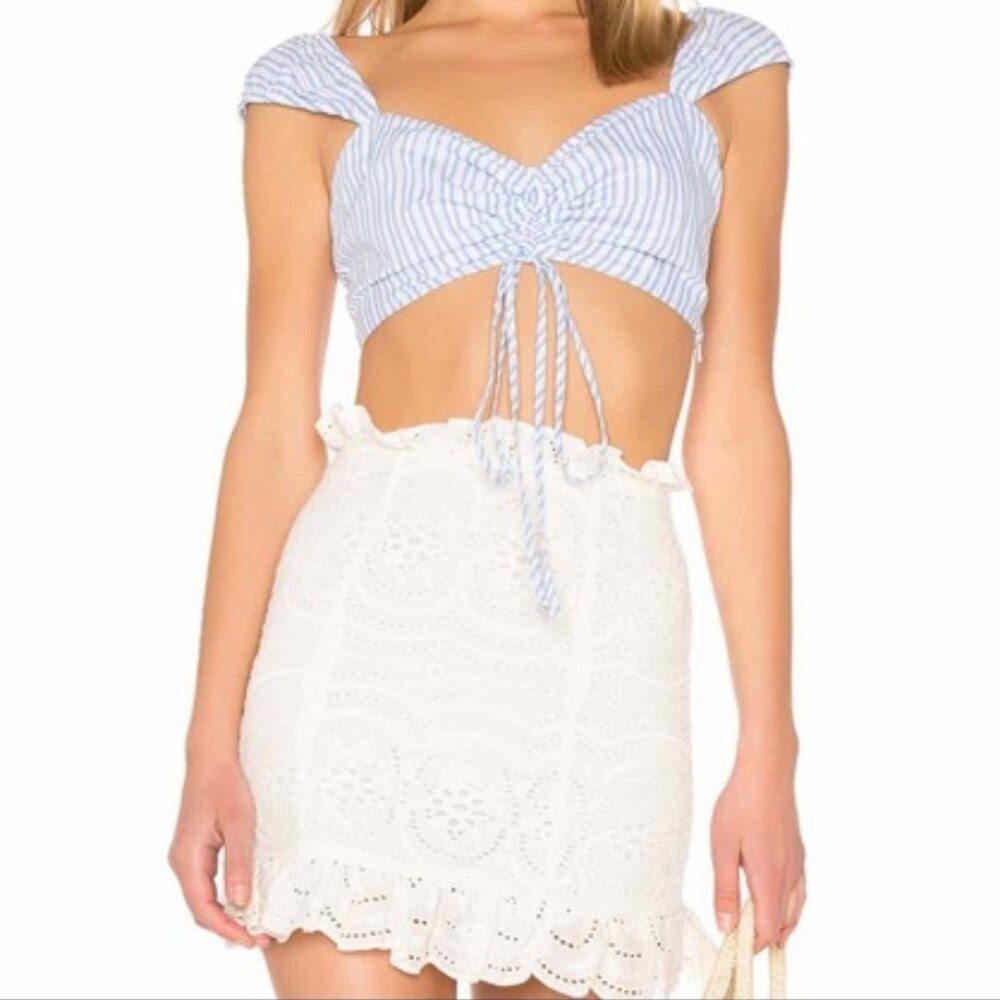 Lovers + Friends CHARLOTTE Eyelet Lace Mini Skirt Festival Crochet White Ruffle